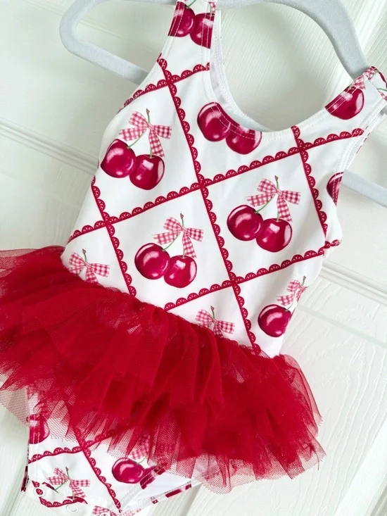 Posh Peanut One Piece Tutu Swimsuit | 18-24m | Cherry Cheryl Print - Picture 4 of 13